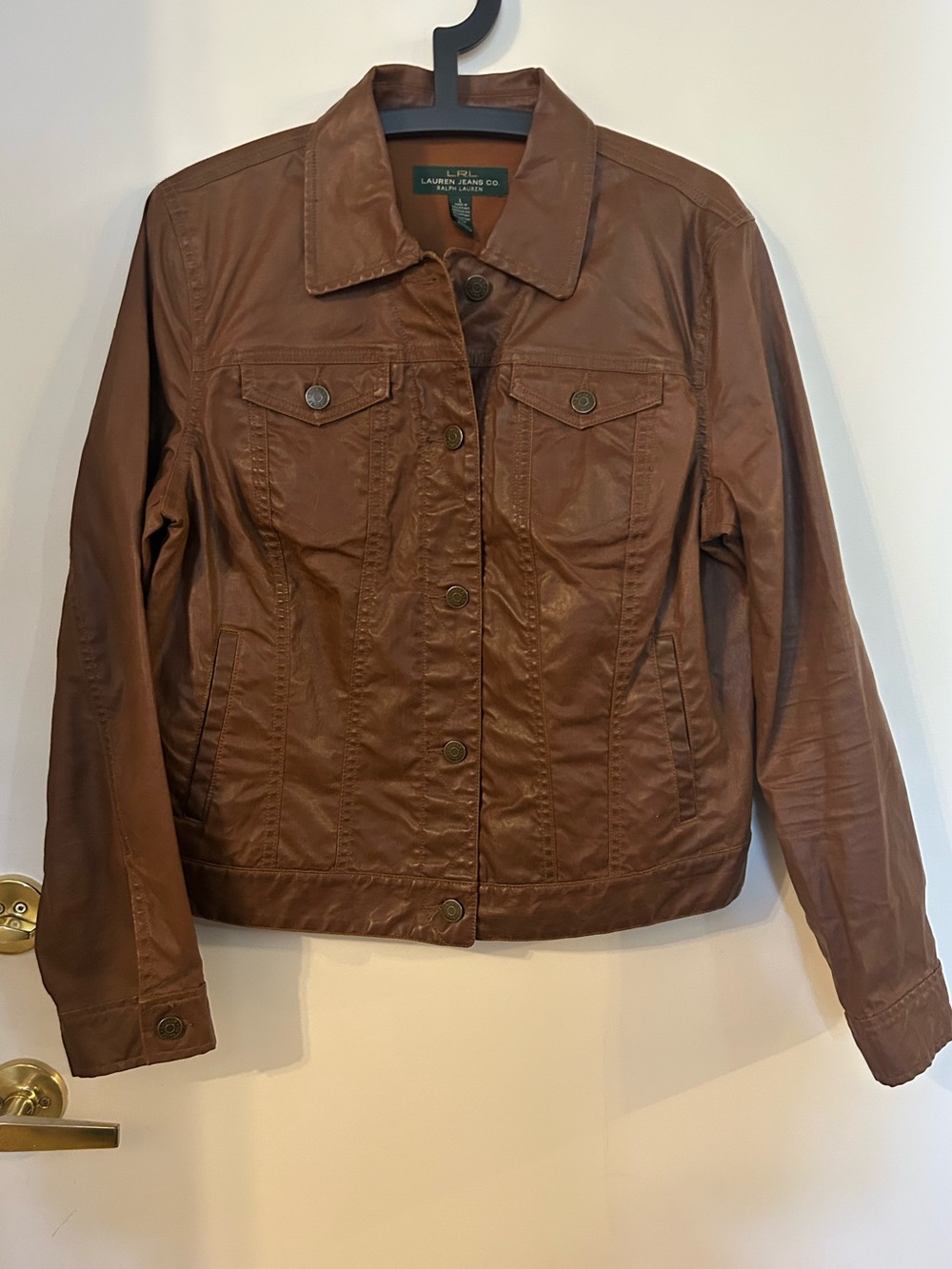 Lauren Ralph Lauren Womenโs Brown Faux Leather Jacket Size L